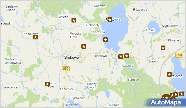 mapa Leśniewo gmina Srokowo, Leśniewo gmina Srokowo na mapie Targeo