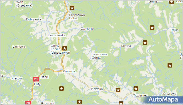 mapa Leszczawa Górna, Leszczawa Górna na mapie Targeo