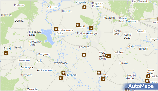 mapa Leszcze gmina Pińczów, Leszcze gmina Pińczów na mapie Targeo