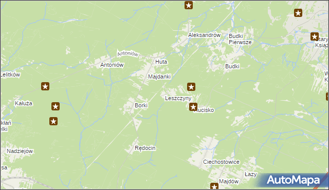 mapa Leszczyny gmina Chlewiska, Leszczyny gmina Chlewiska na mapie Targeo