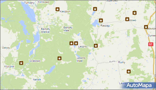 mapa Leszno gmina Barczewo, Leszno gmina Barczewo na mapie Targeo