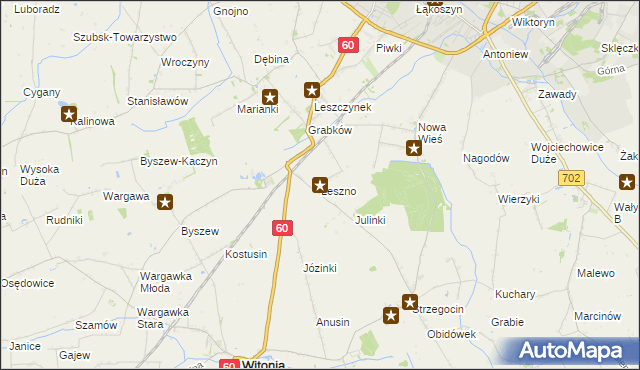 mapa Leszno gmina Kutno, Leszno gmina Kutno na mapie Targeo