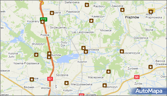 mapa Lesznowola gmina Grójec, Lesznowola gmina Grójec na mapie Targeo