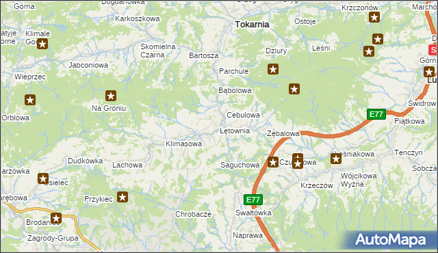 mapa Łętownia gmina Jordanów, Łętownia gmina Jordanów na mapie Targeo