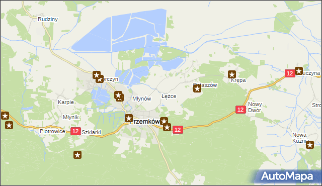 mapa Łężce gmina Przemków, Łężce gmina Przemków na mapie Targeo