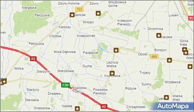 mapa Leźnica Wielka-Osiedle, Leźnica Wielka-Osiedle na mapie Targeo