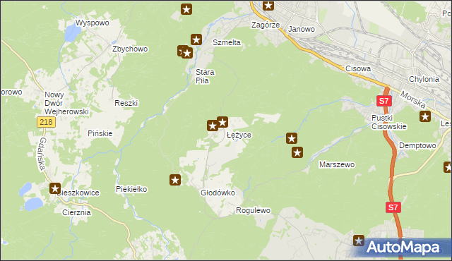 mapa Łężyce gmina Wejherowo, Łężyce gmina Wejherowo na mapie Targeo