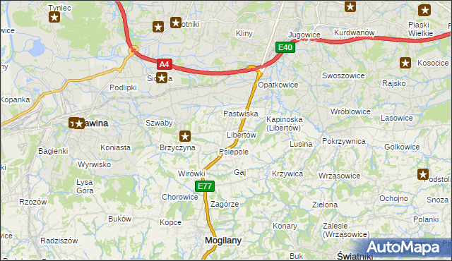 mapa Libertów gmina Mogilany, Libertów gmina Mogilany na mapie Targeo