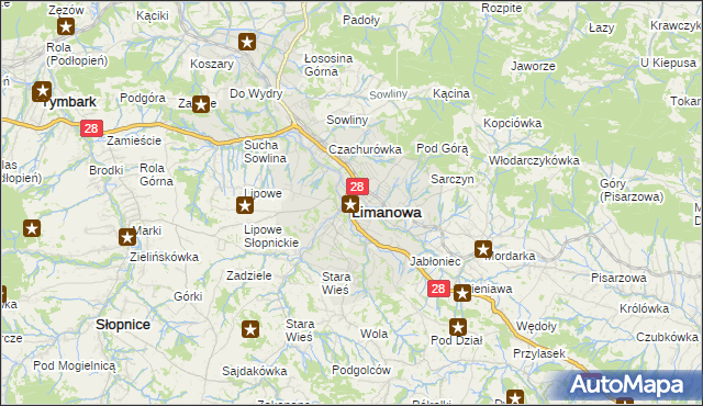 mapa Limanowa, Limanowa na mapie Targeo