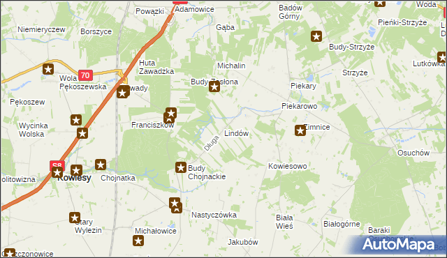 mapa Lindów gmina Mszczonów, Lindów gmina Mszczonów na mapie Targeo