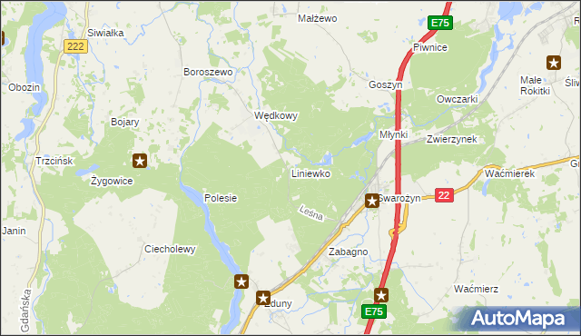 mapa Liniewko, Liniewko na mapie Targeo