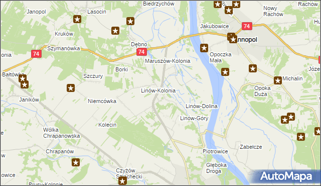 mapa Linów gmina Zawichost, Linów gmina Zawichost na mapie Targeo
