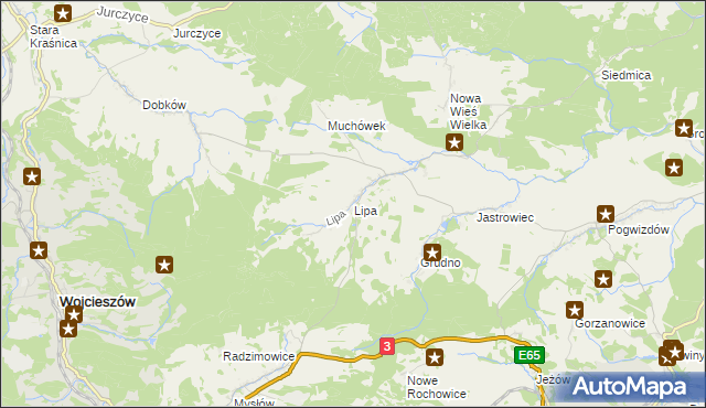 mapa Lipa gmina Bolków, Lipa gmina Bolków na mapie Targeo