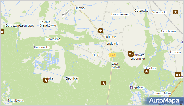 mapa Lipa gmina Ryczywół, Lipa gmina Ryczywół na mapie Targeo