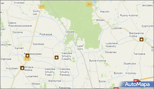 mapa Lipie Góry gmina Babiak, Lipie Góry gmina Babiak na mapie Targeo