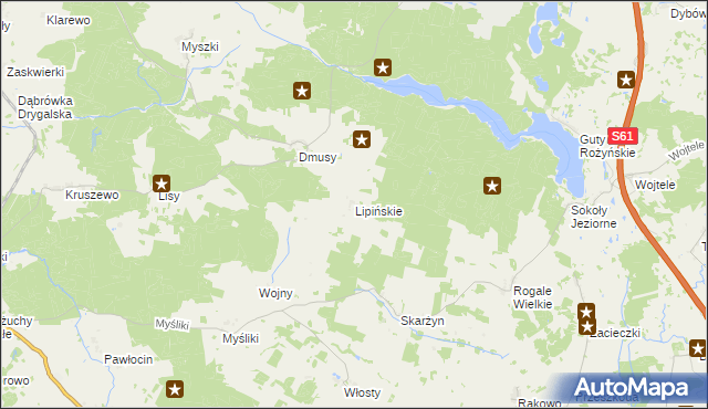 mapa Lipińskie gmina Biała Piska, Lipińskie gmina Biała Piska na mapie Targeo