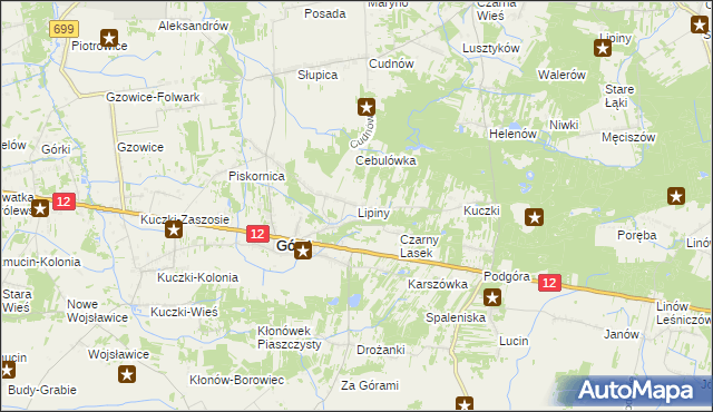 mapa Lipiny gmina Gózd, Lipiny gmina Gózd na mapie Targeo