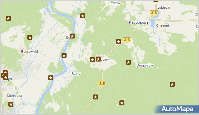 mapa Lipiny gmina Nowa Sól, Lipiny gmina Nowa Sól na mapie Targeo