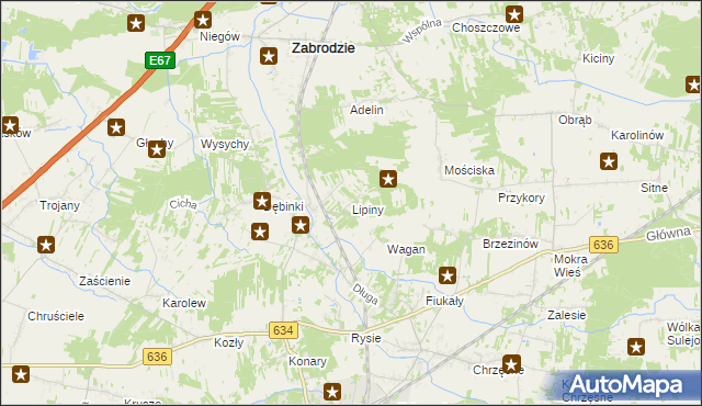 mapa Lipiny gmina Zabrodzie, Lipiny gmina Zabrodzie na mapie Targeo