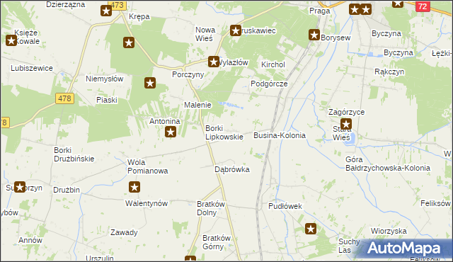 mapa Lipki gmina Poddębice, Lipki gmina Poddębice na mapie Targeo