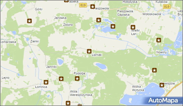 mapa Lipniak gmina Sosnowica, Lipniak gmina Sosnowica na mapie Targeo