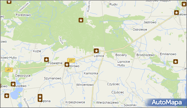 mapa Lipnica gmina Szamotuły, Lipnica gmina Szamotuły na mapie Targeo