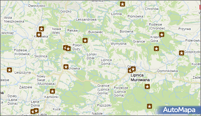 mapa Lipnica Górna gmina Lipnica Murowana, Lipnica Górna gmina Lipnica Murowana na mapie Targeo