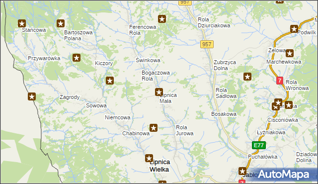 mapa Lipnica Mała, Lipnica Mała na mapie Targeo