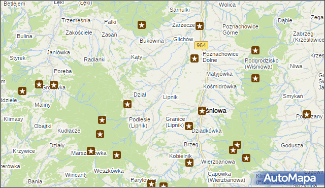 mapa Lipnik gmina Wiśniowa, Lipnik gmina Wiśniowa na mapie Targeo