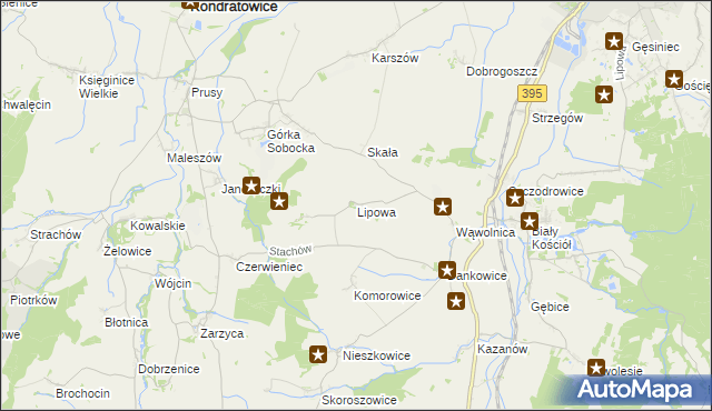 mapa Lipowa gmina Kondratowice, Lipowa gmina Kondratowice na mapie Targeo