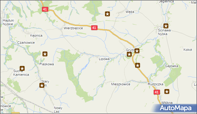 mapa Lipowa gmina Nysa, Lipowa gmina Nysa na mapie Targeo