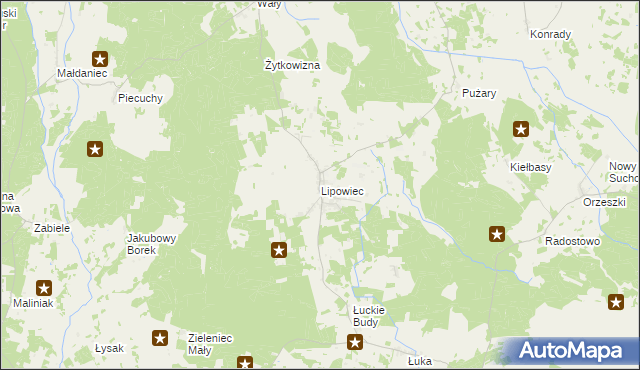 mapa Lipowiec gmina Szczytno, Lipowiec gmina Szczytno na mapie Targeo