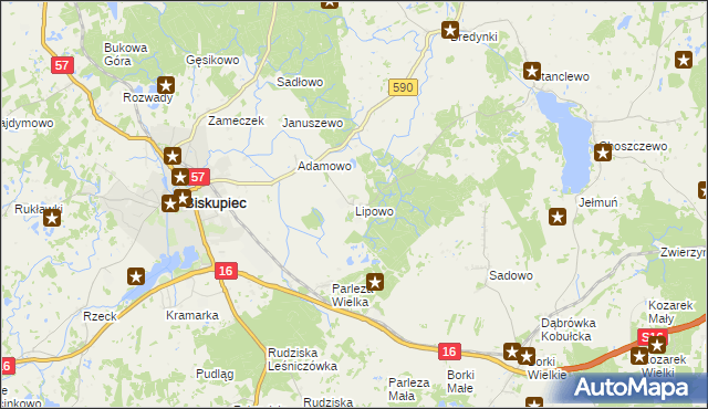 mapa Lipowo gmina Biskupiec, Lipowo gmina Biskupiec na mapie Targeo