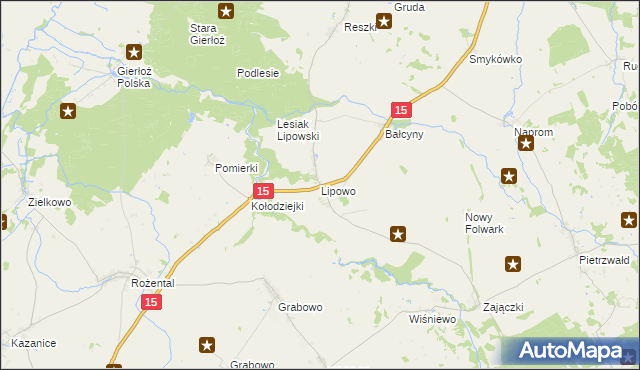 mapa Lipowo gmina Ostróda, Lipowo gmina Ostróda na mapie Targeo