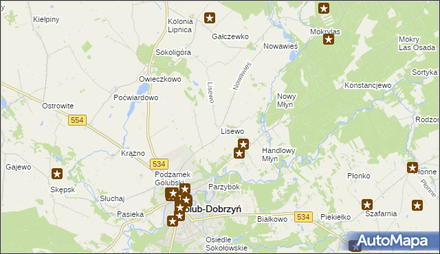 mapa Lisewo gmina Golub-Dobrzyń, Lisewo gmina Golub-Dobrzyń na mapie Targeo