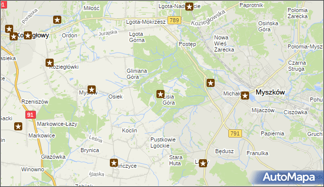 mapa Lisia Góra gmina Koziegłowy, Lisia Góra gmina Koziegłowy na mapie Targeo