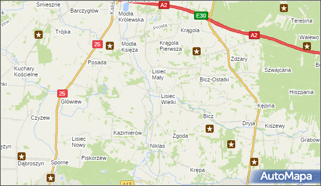 mapa Lisiec Wielki, Lisiec Wielki na mapie Targeo