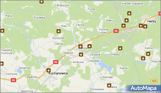 mapa Lisów gmina Herby, Lisów gmina Herby na mapie Targeo