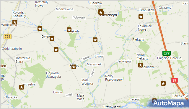 mapa Lisów gmina Promna, Lisów gmina Promna na mapie Targeo