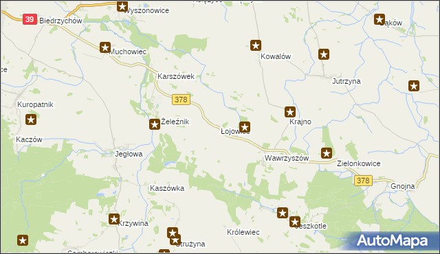 mapa Łojowice gmina Wiązów, Łojowice gmina Wiązów na mapie Targeo