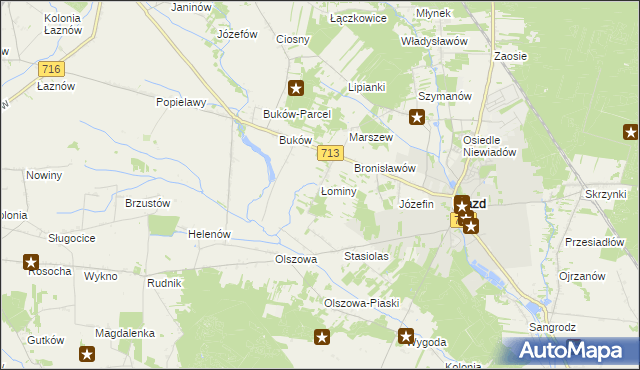 mapa Łominy gmina Ujazd, Łominy gmina Ujazd na mapie Targeo