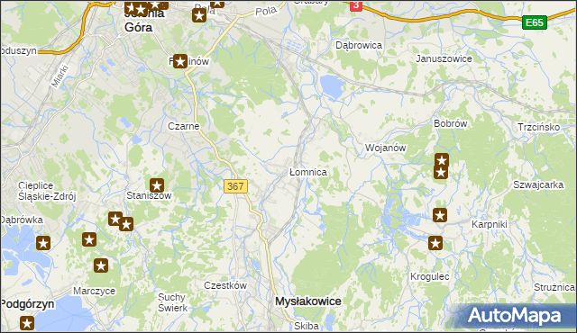 mapa Łomnica gmina Mysłakowice, Łomnica gmina Mysłakowice na mapie Targeo