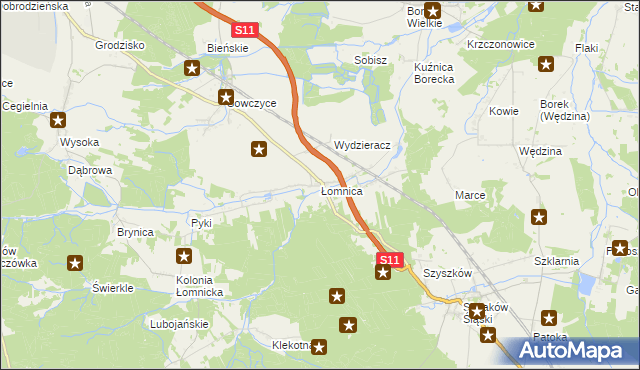 mapa Łomnica gmina Olesno, Łomnica gmina Olesno na mapie Targeo