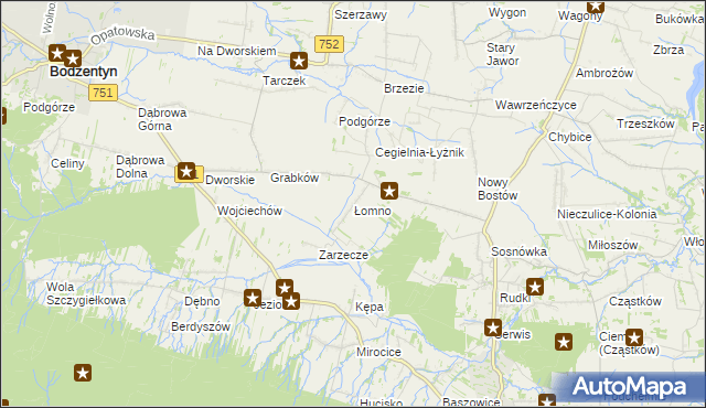 mapa Łomno gmina Pawłów, Łomno gmina Pawłów na mapie Targeo