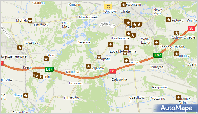mapa Łopatki gmina Łask, Łopatki gmina Łask na mapie Targeo