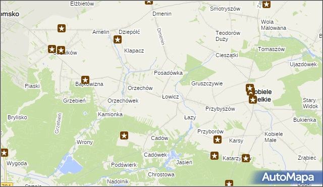 mapa Łowicz gmina Kobiele Wielkie, Łowicz gmina Kobiele Wielkie na mapie Targeo