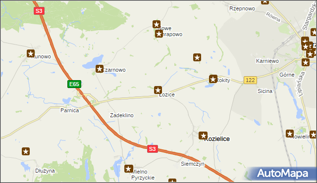 mapa Łozice gmina Kozielice, Łozice gmina Kozielice na mapie Targeo