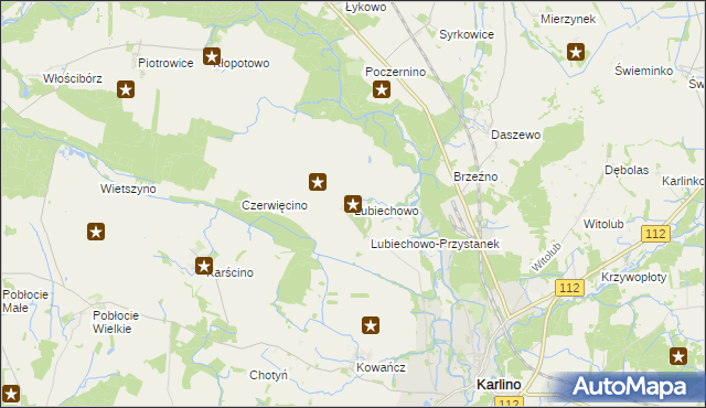 mapa Lubiechowo gmina Karlino, Lubiechowo gmina Karlino na mapie Targeo