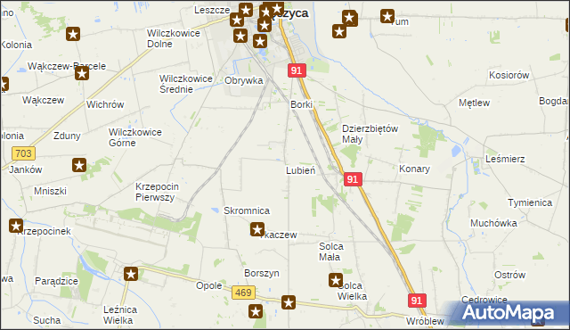 mapa Lubień gmina Łęczyca, Lubień gmina Łęczyca na mapie Targeo