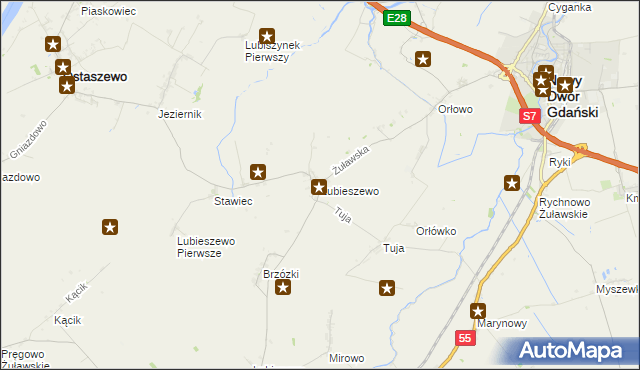 mapa Lubieszewo gmina Nowy Dwór Gdański, Lubieszewo gmina Nowy Dwór Gdański na mapie Targeo